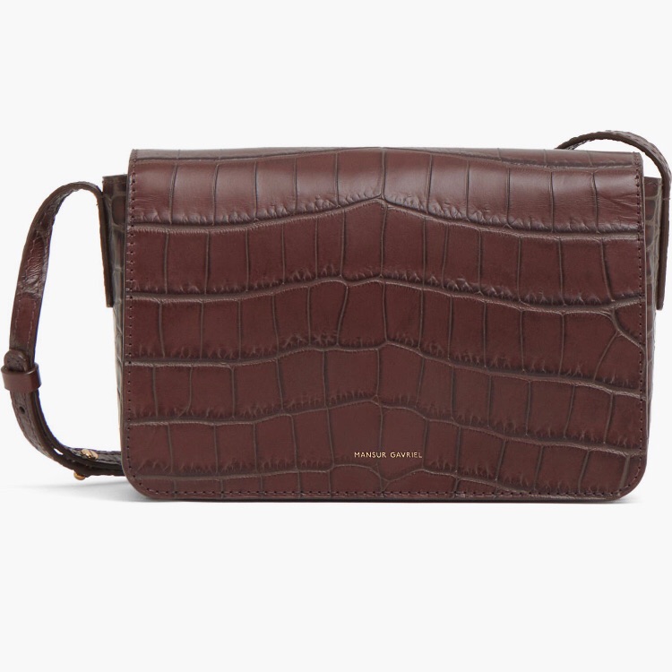 Nwt $595 Mansur Gavriel Clio Croc Embossed Leather Shoulder Bag In Chocolate!